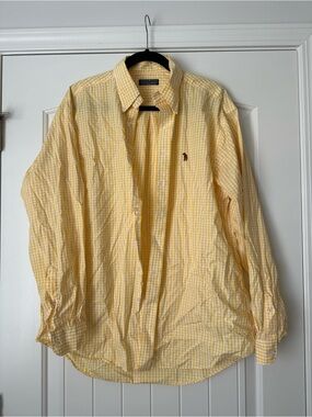 Classic Yellow Gingham Button-Down Shirt with Embroidered Logo
